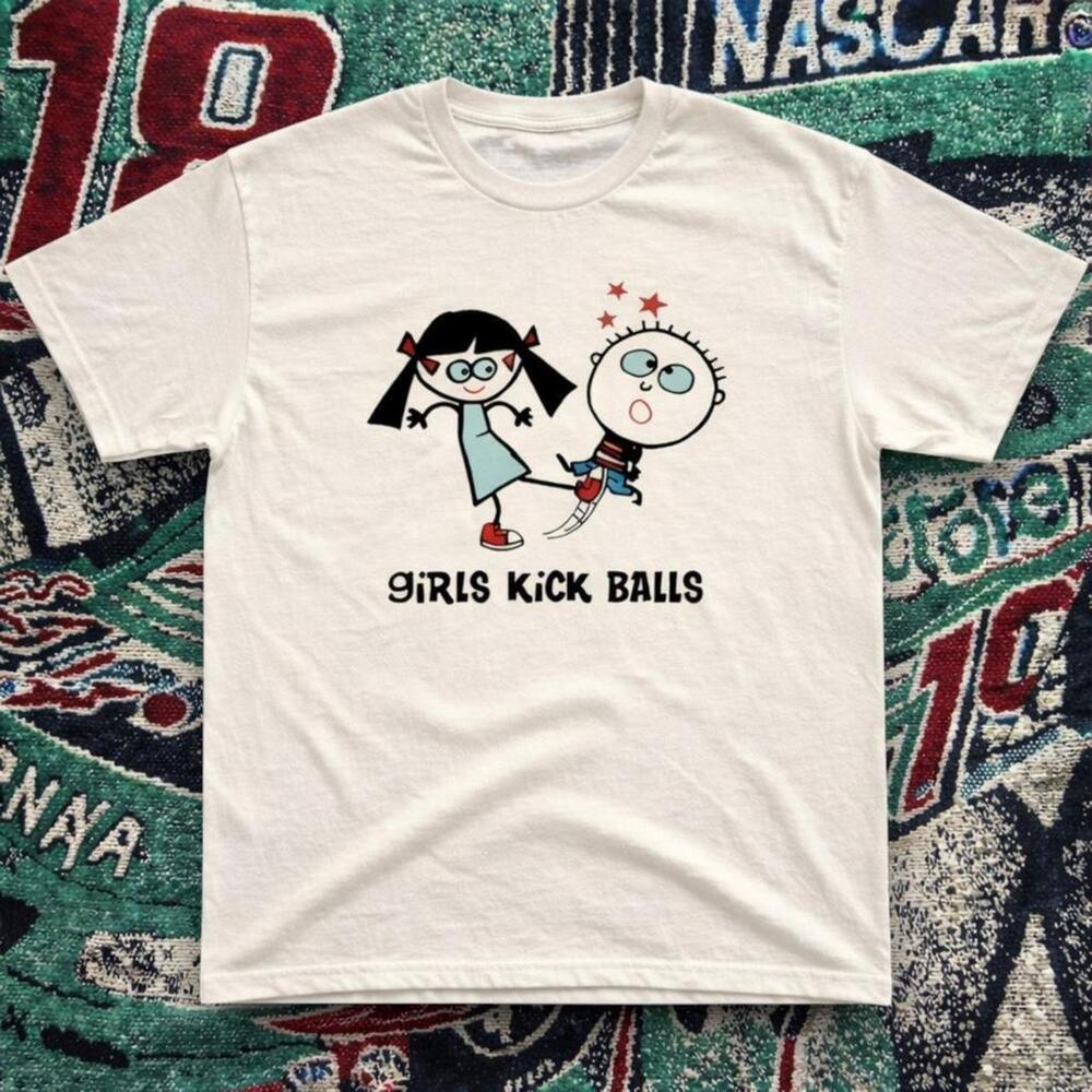 Girls Kick Balls Graphic Tee Cute Cartoon Print Unisex T-Shirt